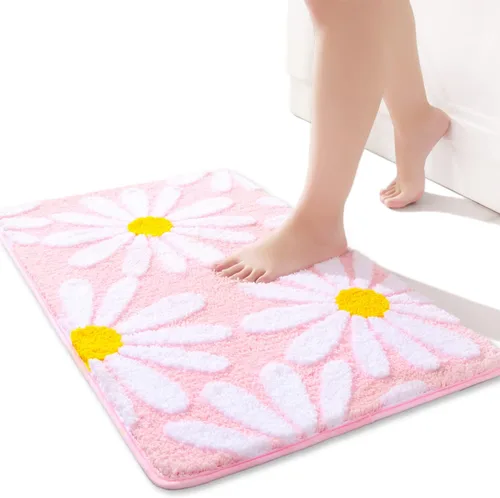 Miniatura 35 de QJHOMO Alfombra de baño azul con diseño de margaritas, decoración de flores blancas y amarillas, alfombra antideslizante de microfibra, súper Azul