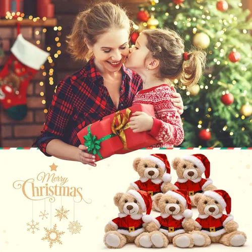 Miniatura 5 de MaoGoLan - 10 unidades de osos de peluche navideños, osos de peluche de 14'' con trajes clásicos de Santa - Camisa y sombrero removibles, se ajustan