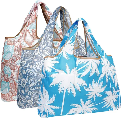 Miniatura 49 de alldyrew - Bolsa plegable para compras, reutilizable de nailon grande, 3 unidades Deliciosos alimentos