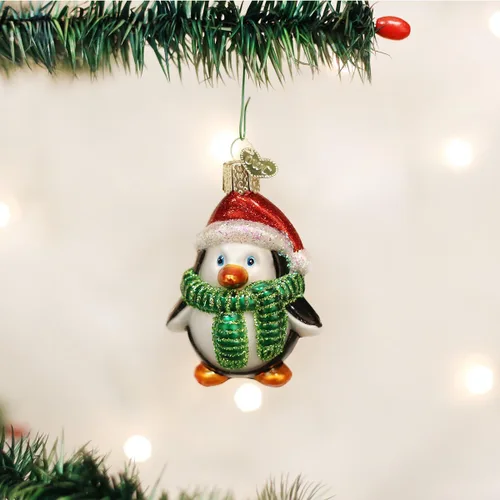 Miniatura 2 de Old World Christmas Colección de Pingüinos Adornos de Vidrio Soplado, 2 ¾ pulgadas, Pingüino Juguetón