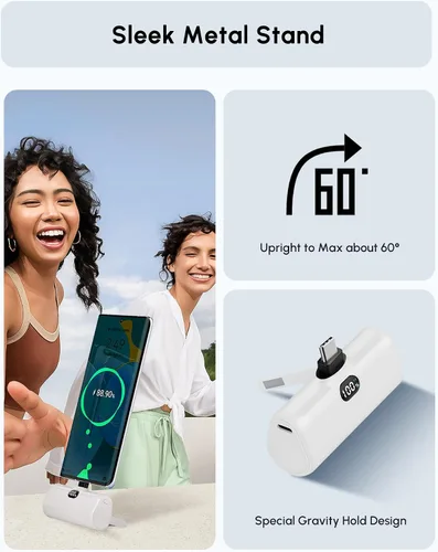 Miniatura 4 de Cargador de teléfono portátil USB C para iPhone 17 Pro Max, mini banco de energía de 5000 mAh con pantalla digital y soporte duradero para teléfonos