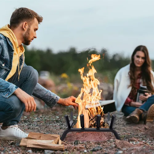 Miniatura 8 de Rejillas de chimenea con retenedor de brasa, rejilla de leña para chimenea de 14 pulgadas, rejilla de estufa de leña, estante para troncos de leña