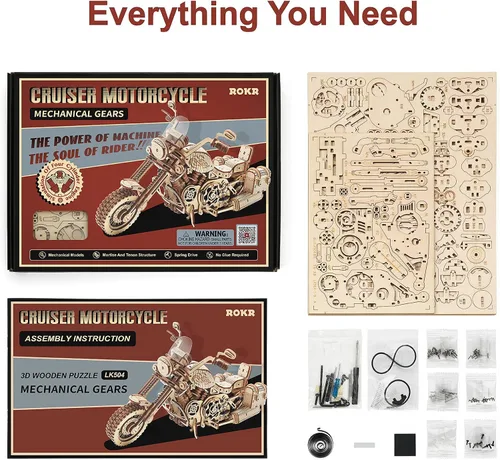 Miniatura 7 de ROKR Juego de rompecabezas de madera 3D para adultos, kit de modelo de globo luminoso y motocicleta, regalo único para niños y niñas