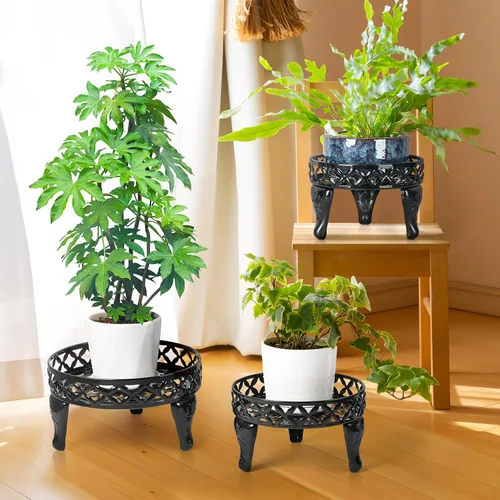Miniatura 2 de Soporte de metal para plantas para interiores y exteriores, paquete de 2 soportes de hierro resistentes para interiores y exteriores, soporte