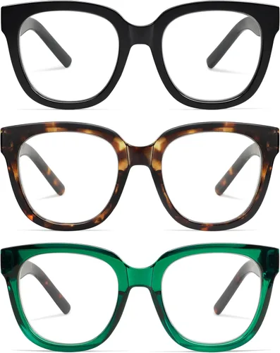 Miniatura 3 de AMOMOMA Paquete de 3 lentes de lectura cuadrados de gran tamaño para mujer, elegante, retro, bonita, para computadora con luz azul, para mujeres