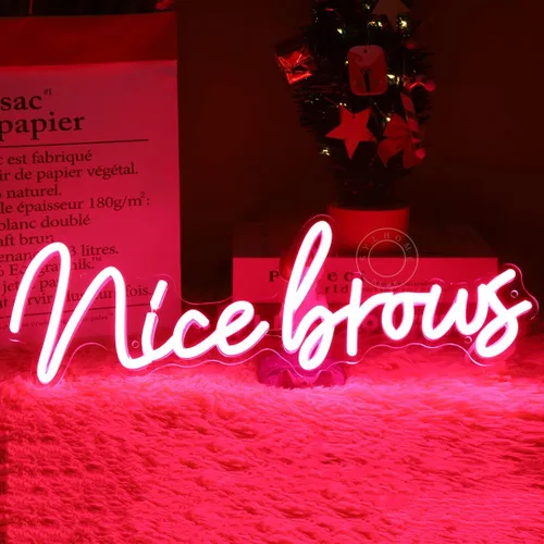 SYLHOME Pink Nice Brows - Letrero de luz LED de neón para cejas, salón de belleza, bar, negocio, estudio de maquillaje, dormitorio, letrero de