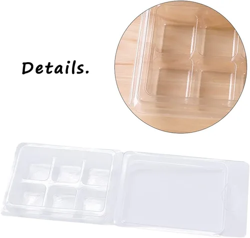 Miniatura 3 de 50 paquetes de moldes de cera derretida, recipientes de cera derretida, bandeja de plástico transparente de 6 cavidades para velas de cera derretida
