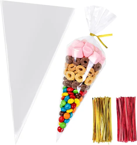 Miniatura 19 de Morepack Bolsas de celofán, 6 x 12 pulgadas, 200 bolsas de celofán con lazos para amarrarlas, de plástico, para poner postres, pastelería, dulces