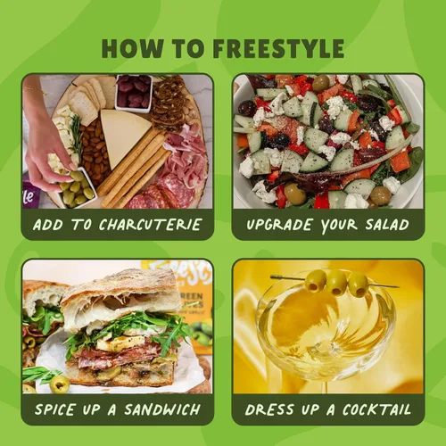 Miniatura 5 de Freestyle Snacks Paquetes de Aperitivos de Aceitunas – Porción Individual – Aceitunas Verdes Frescas Deshuesadas, Tamaño Jumbo, Cultivadas
