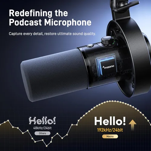 Miniatura 3 de MAONO Micrófono dinámico XLR USB para grabación de podcasts: para grabación vocal, creación de contenido, estudio en casa, voz en off, con 192