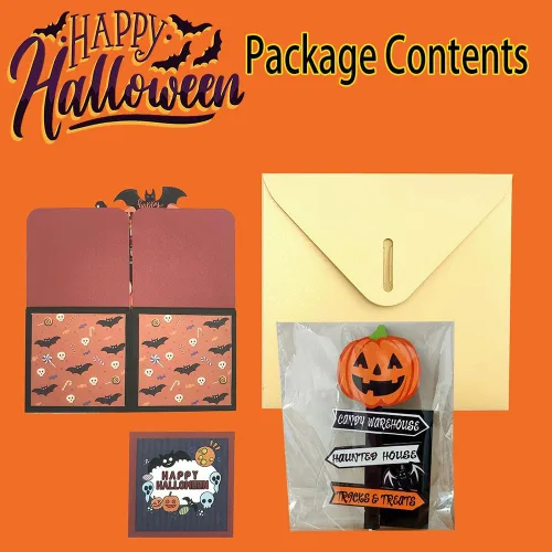 Miniatura 2 de Tarjeta de caja desplegable de Halloween, 3D de casa encantada, fantasma, calabaza, tarjetas para fiesta de Halloween con sobres, etiqueta de notas