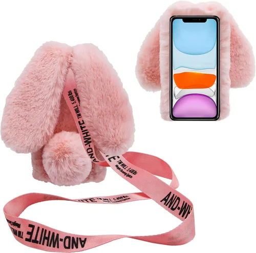Miniatura 14 de Compatible con Motorola Moto G Power 2022 / G Pure 2021 - Funda protectora de felpa con orejas de conejo 3D con correa cruzada, hecha a mano