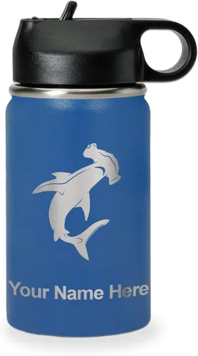 Miniatura 62 de LaserGram Botella de agua personalizada, tiburón martillo, acero inoxidable de doble pared aislada al vacío con popote superior, regalo grabado