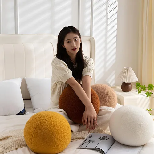 Miniatura 6 de Almohada de Bola de 11.8 Pulgadas, Almohadas Redondas Nórdicas de Lanzar Bouclé, Almohada de Bola con Forma de Esfera, Almohada Decorativa Redonda