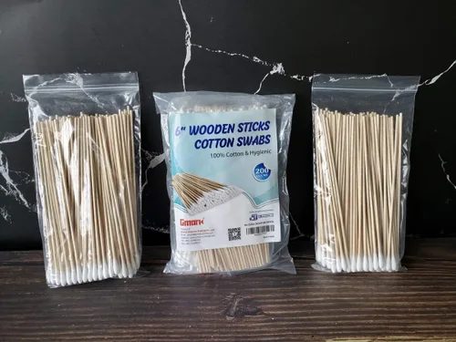 Miniatura 3 de Gmark Hisopos de algodón de madera de 6 pulgadas de largo (200 unidades) – Aplicadores de punta de algodón de grado industrial – Limpieza de palos