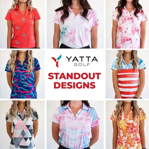 Miniatura 3 de YATTA GOLF Polo de golf para mujer resistente a las arrugas absorbe la humedad y cuello en V para mujer