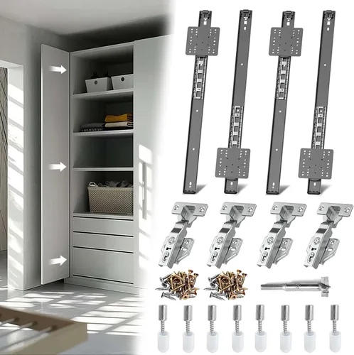 Miniatura 16 de Rieles para Puertas Corredizas de Bolsillo, Riel para Puerta Corrediza de Bolsillo para Gabinete, Bisagra para Puerta de Bolsillo, Herrajes