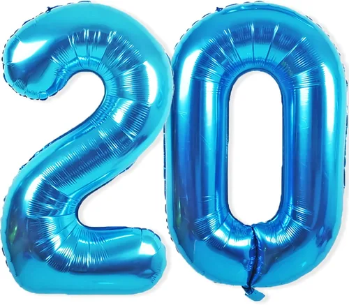 Globos gigantes de papel aluminio azul del número 20 de 40 pulgadas, globos gigantes de helio número 20 para niños y niñas, decoraciones de azul