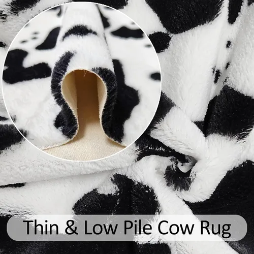 Miniatura 7 de Bonita alfombra con estampado de vaca, pequeña de piel sintética de vaca en blanco y negro, alfombra con estampado animal para mesa, dormitorio