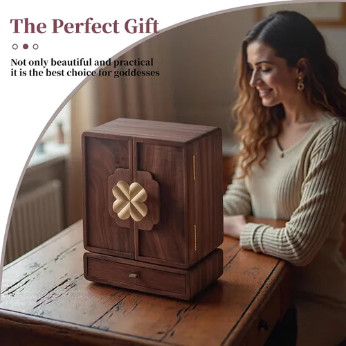 Miniatura 7 de Joyero de madera para mujer, organizador con cajones, organizador de almacenamiento de joyas para aretes, anillos, collares, pulseras