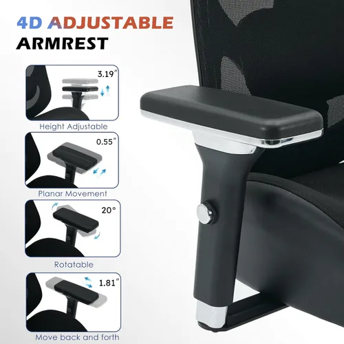 Miniatura 4 de BOSMILLER Silla de oficina grande y alta de 700 libras con cojín de asiento ancho y grueso para sentarse todo el día, silla de escritorio ergonómica