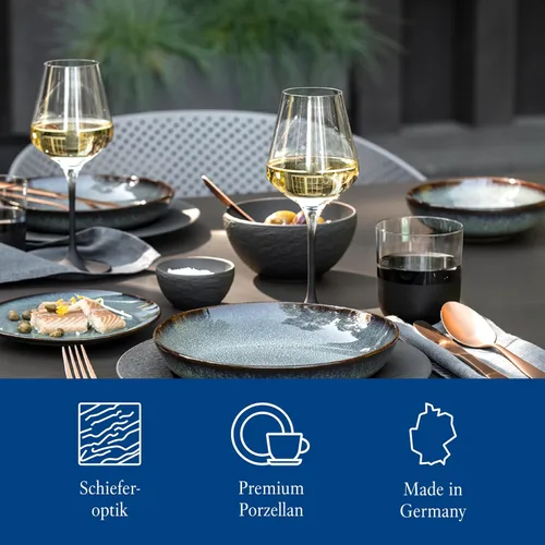 Miniatura 4 de Villeroy & Boch Manufacture Rock Starter - Juego de vajilla de porcelana de alta calidad, platos llanos para pasta, 2 platos, negro/gris