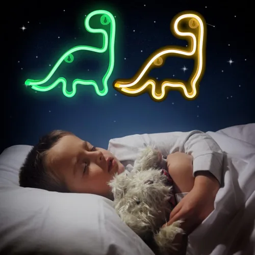 Miniatura 5 de Letrero de neón de dinosaurio, luz LED, decoración de pared, decoración de habitación, bonita luz nocturna, regalo para niños y niñas, regalo