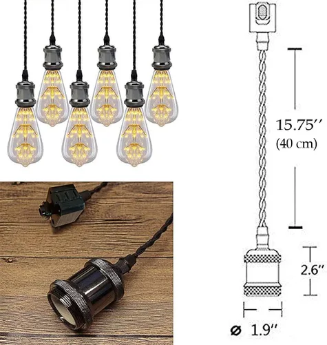 Miniatura 2 de Kiven 3 luces H System Track Mini colgante, soporte de lámpara con acabado negro perla, kit de luces de riel, colgante de rosa, tela trenzada