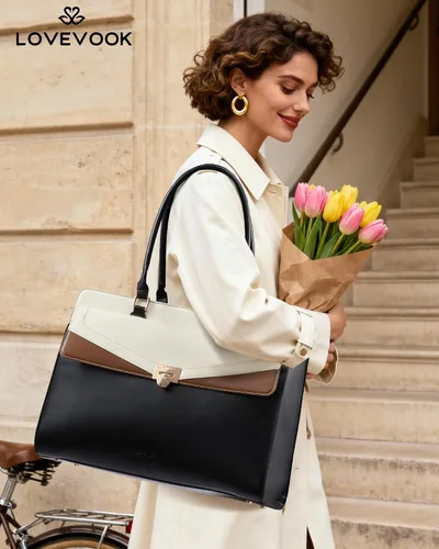 Miniatura 2 de LOVEVOOK Laptop Tote Bag for Women - PU Leather Vintage Work Tote Bag,Waterproof Business Teacher Bag with Large Cup Holder