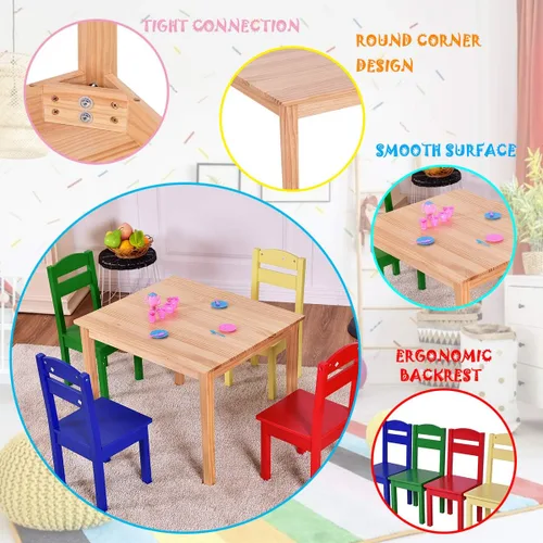 Miniatura 4 de Costzon - Juego de mesa y silla para niños, 5 piezas de mesa de actividades de madera y sillas para manualidades, tareas escolares, hora del Multi