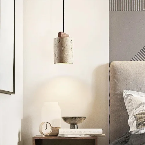 Miniatura 3 de Yellow Travertine Pendant Light Vintage Cylinder Hanging Lamp with E26/E27 Base Japanese Style Solid Wood Chandelier for Kitchen Island Farmhouse