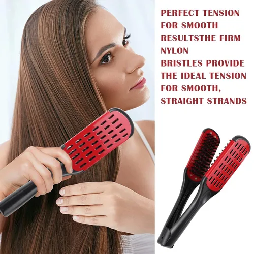 Miniatura 7 de Peine alisador de pelo, pelo de jabalí doble cara cepillo peine abrazadera, herramienta de peinado (rojo)