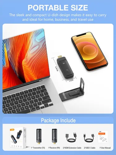 Miniatura 7 de AIMIBO Transmisor y receptor HDMI inalámbrico, actualizado 2026, 4K/1080P, 5.8G/2.4G, hasta 8TXs, 328 pies, Plug and Play, video y audio fundido