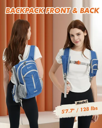 Miniatura 7 de Seektop Mochila de senderismo pequeña de 15 L para viajes, impermeable, ligera, bolsa de senderismo para mujeres y hombres Azul marino
