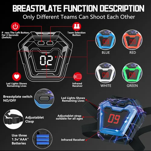 Miniatura 5 de Juego de 2 pistolas láser con pantalla LED digital, chalecos láser Inoor para exteriores, para niños de 8, 9, 10, 11 y 12 años en adelante