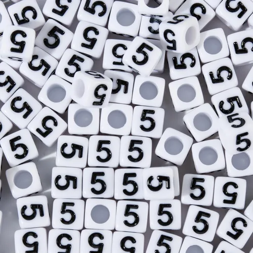 Miniatura 18 de 1400 cuentas redondas blancas y negras para pulseras, cuentas digitales de símbolo matemático del 0 al 9, juego de cuentas acrílicas de número
