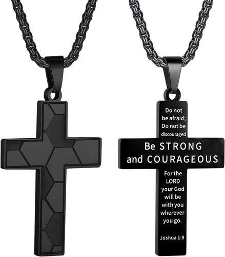 HattiDoris Collar de cruz de fútbol para niños, colgante de cruz de versículo bíblico inspirador, cadena de acero inoxidable de 22 + 2 pulgadas,