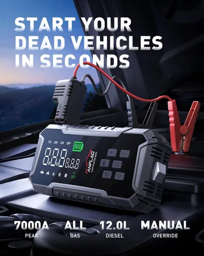 Miniatura 2 de Arrancador de Batería para Automóvil con Compresor de Aire 160PSI, Arrancador de Batería para Automóvil Portátil 7000A 12V (Todo Gas/12L Diesel)