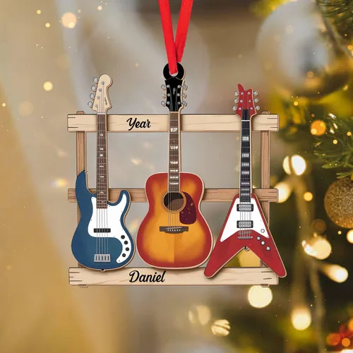 Miniatura 18 de MoonArt Adorno personalizado de guitarra de piano, nota musical de piano, adorno con forma de madera acrílica, regalo para amantes de la guitarra