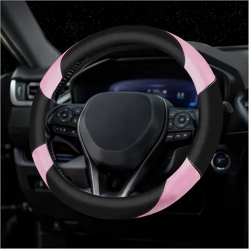 Miniatura 8 de Funda de cuero transpirable para volante con agarre antideslizante para mayor comodidad. Diseñada para volantes de 15.35 a 16.14 pulgadas