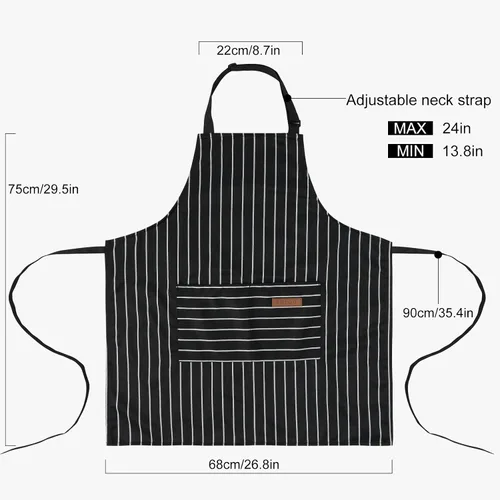 Miniatura 2 de DILLMAN Delantales de Cocina Ajustables - Delantal de Babero para Hombres y Mujeres, Suave, de Chef, con Rayas y 2 Bolsillos Tiras negras anchas
