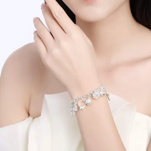 Miniatura 3 de Plata esterlina plateada moda mujeres 13 encanto colgante hermosa pulsera diseño conveniente, Plata de ley Cobre