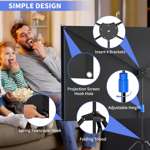 Miniatura 2 de WASJOYE Pantalla Proiector de 80 pulgadas con soporte, pantalla de proiector portátil HD 16:9 4K, pantalla de proyector interior de 1.2 ganancia