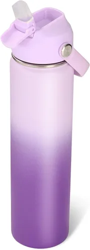 Miniatura 12 de Fijinhom Botella de agua aislada de acero inoxidable de 18 oz, de boca ancha, de doble pared, con vacío, con pajita de silicona, a prueba de sudor