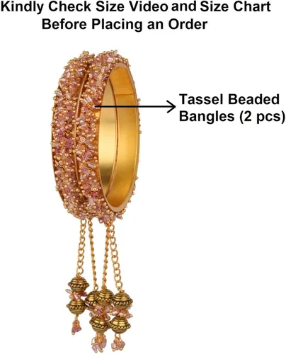 Miniatura 6 de Efulgenz Pulsera de cuentas india con dijes de borla colgantes, joyería de novia para mujer