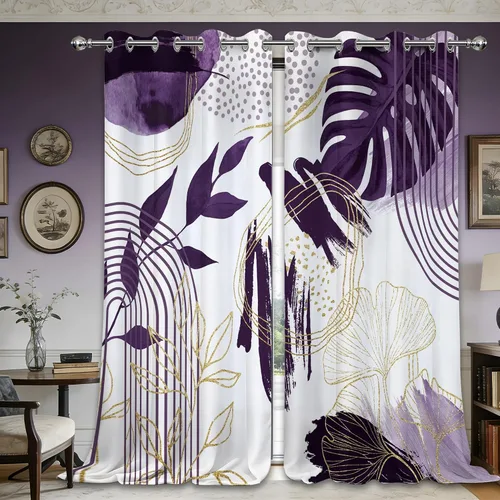 Miniatura 51 de Cortinas opacas negras y doradas, cortinas modernas de mediados de siglo para dormitorio, sala de estar, 63 pulgadas de largo, juego de 2 paneles