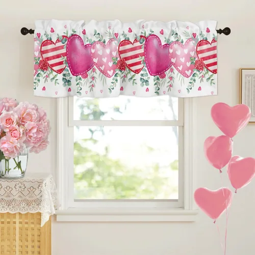 Miniatura 20 de Cortina de cenefas para el 4 de julio, diseño de corazón y bandera americana, cortina patriótica para ventanas de cocina, rojo, blanco y azul