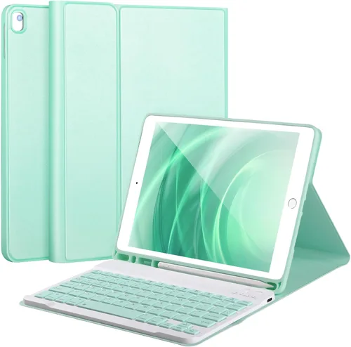 Miniatura 16 de AHYWTAN Funda de teclado para iPad 9/8/7ª generación 10.2, teclado Bluetooth con retroiluminación de 7 colores, funda para iPad de 10.2 pulgadas