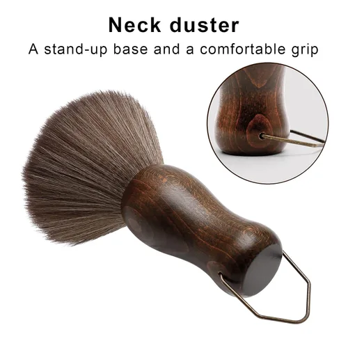 Miniatura 2 de Cepillo de plumero de cuello de peluquero Mango de madera con gancho para corte de cabello... (cepillo de cuello+cepillo de peine dorado)