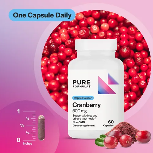 Miniatura 4 de PureFormulas Cranberry 500 mg – Apoya la salud de los riñones y del tracto urinario – Suplemento antioxidante para la protección inmune y la salud